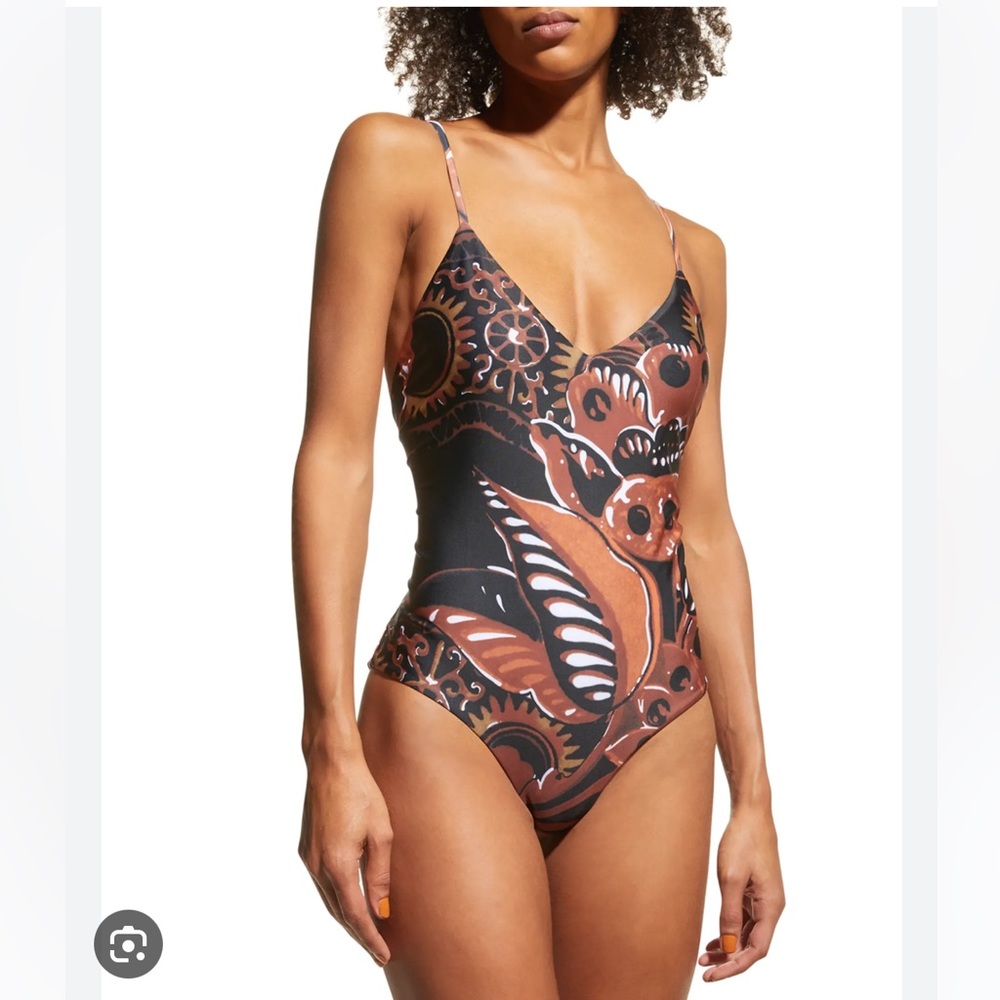 Emma Brushstroke-Print Cross-Back One-Piece Swimsuit